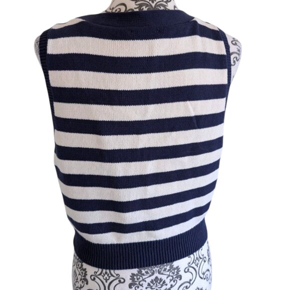 Reformation Zola Sweater Vest Cotton Blue Cream Stripes Buttons Women's Large - Picture 6 of 15